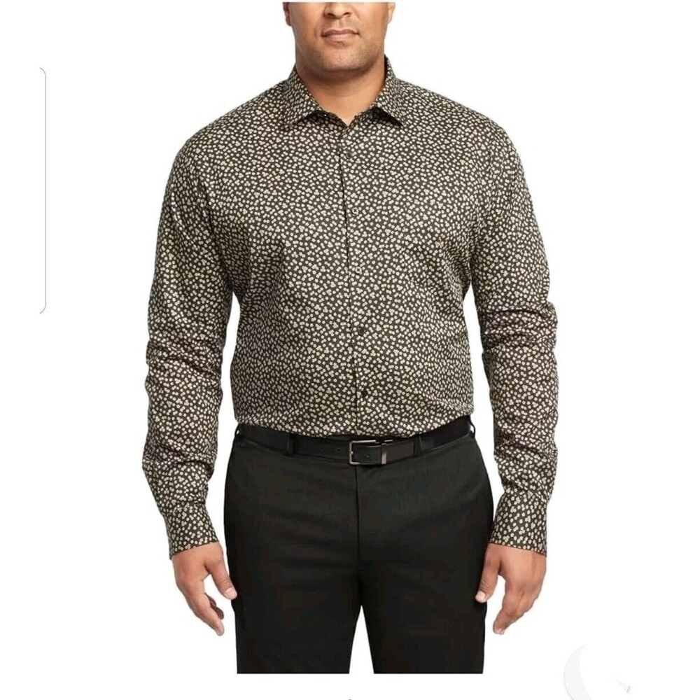 Van Heusen Stain Shield Big Fit Stretch Men's Dress Shirt 20 34/35 Beige Stone